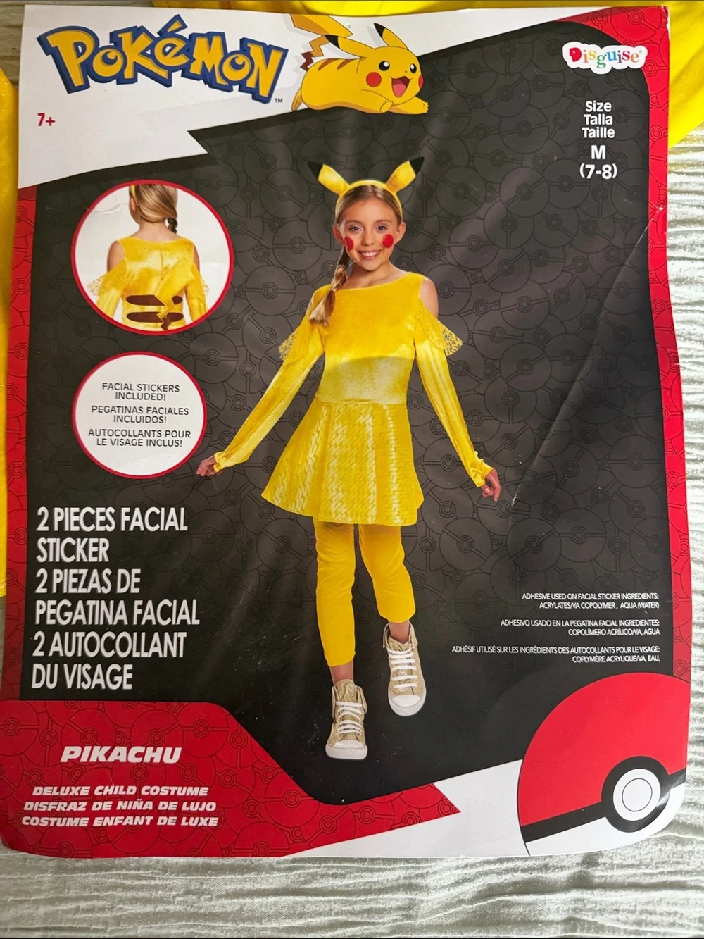 Pikachu Kids Costume - Yellow (Size M 7-8)